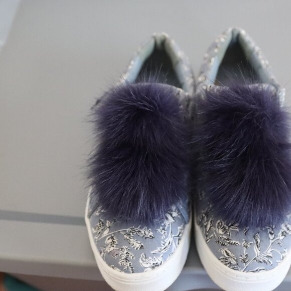 Sam Edelman Leya Sneaker  Pom Pom Slip on Sneakers Blue Denim Floral Size 9 - Picture 8 of 14